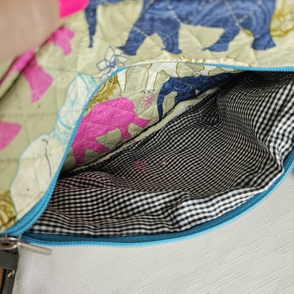 Sazy Bee Quilted Colorful Elephant Backpack, multi pocket Lt Blue straps - Picture 2 of 7